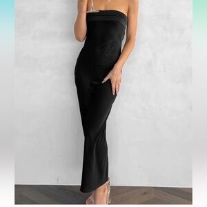 Satin backless tube top maxi dress